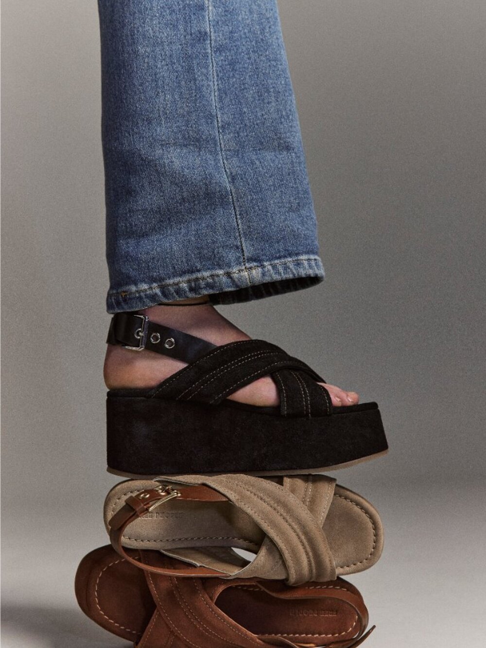 FREE PEOPLE Skyline Platform Sandals / Black Suede - Picture 6 of 11